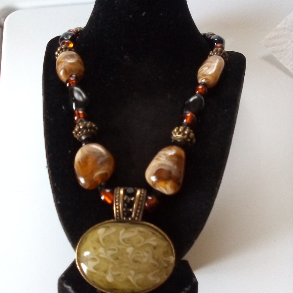Chico's Bold Brown and Gold Statement Necklace
